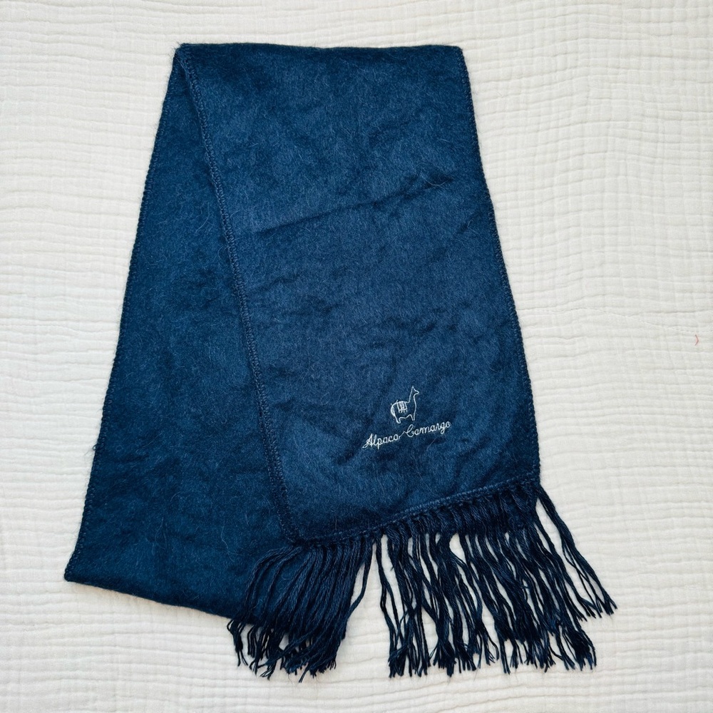 Alpaca Carmargo Scarf Navy Blue Fringe Soft Comfortable